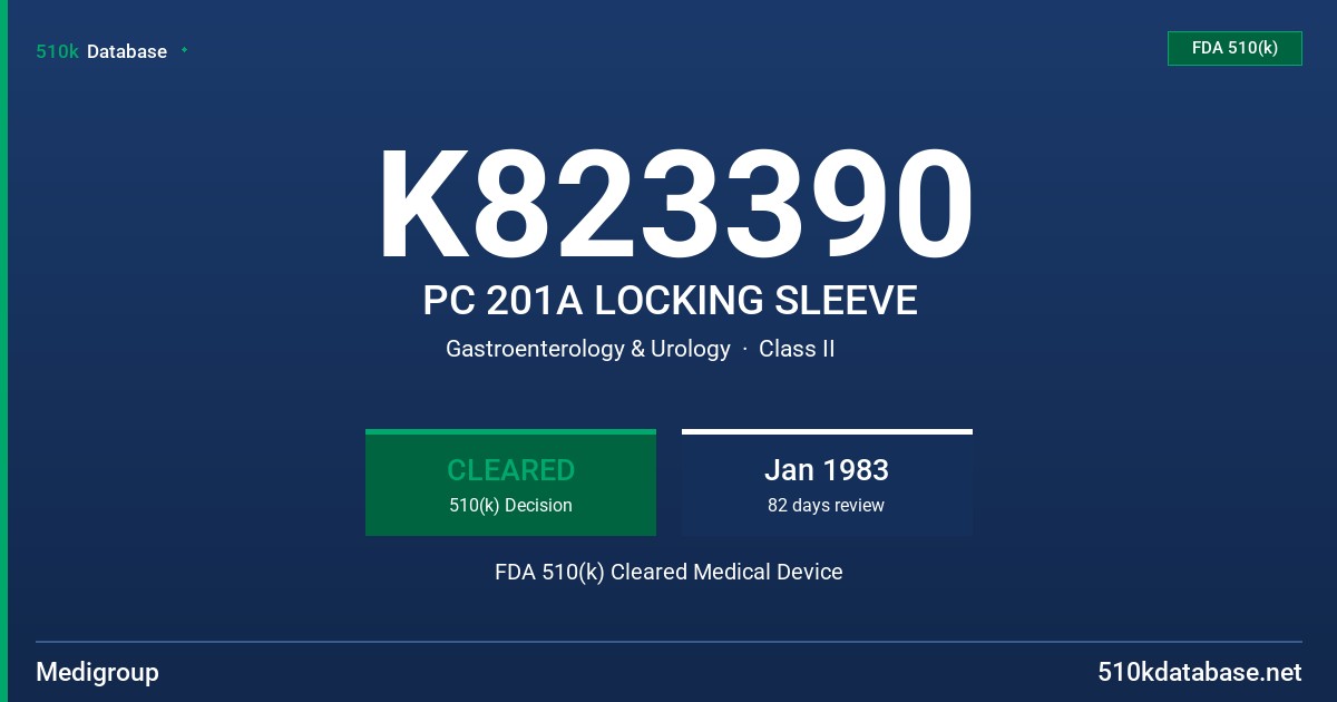 K823390 PC 201A LOCKING SLEEVE FDA 510(k) Cleared Medical Device