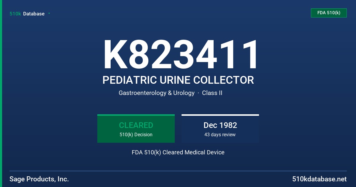 K823411 PEDIATRIC URINE COLLECTOR FDA 510(k) Cleared Medical Device