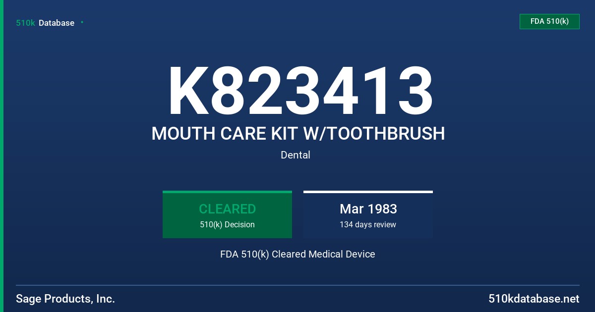 K823413 MOUTH CARE KIT W/TOOTHBRUSH FDA 510(k) Cleared Medical Device