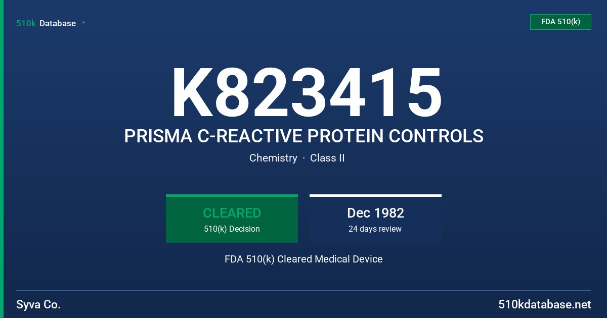 K823415 PRISMA C-REACTIVE PROTEIN CONTROLS FDA 510(k) Cleared Medical Device