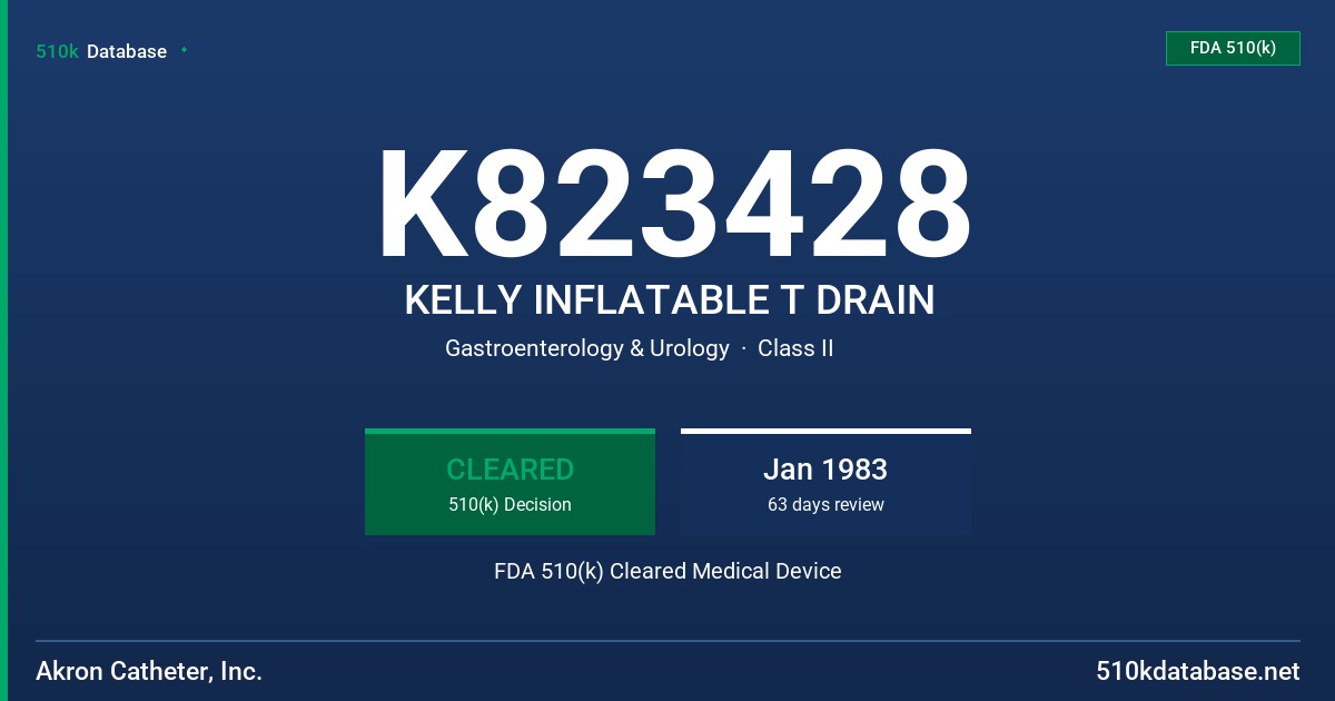 K823428 KELLY INFLATABLE T DRAIN FDA 510(k) Cleared Medical Device