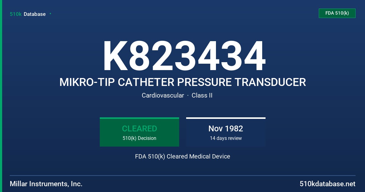 K823434 MIKRO-TIP CATHETER PRESSURE TRANSDUCER FDA 510(k) Cleared Medical Device