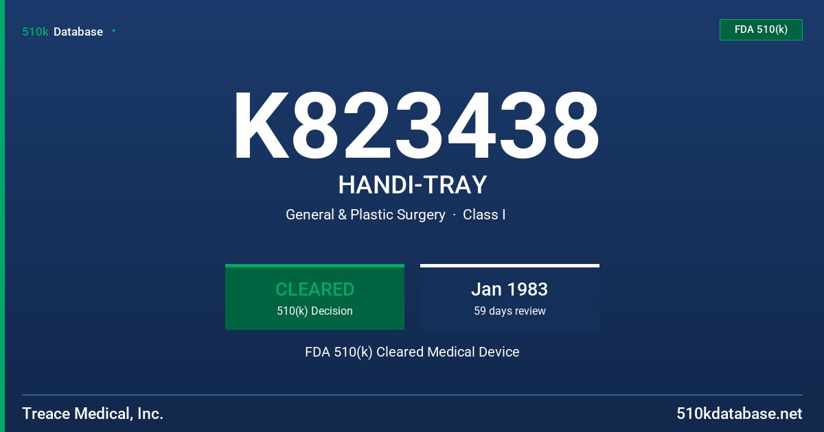 K823438 HANDI-TRAY FDA 510(k) Cleared Medical Device