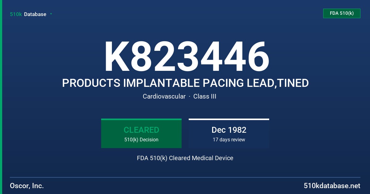 K823446 PRODUCTS IMPLANTABLE PACING LEAD,TINED FDA 510(k) Cleared Medical Device