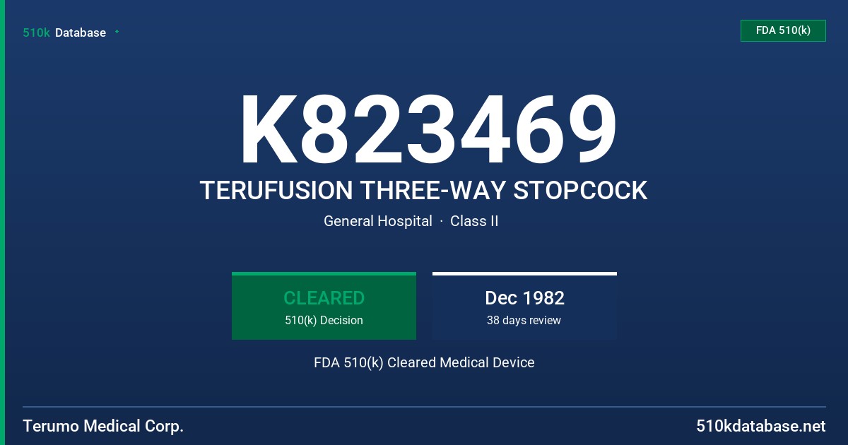 K823469 TERUFUSION THREE-WAY STOPCOCK FDA 510(k) Cleared Medical Device