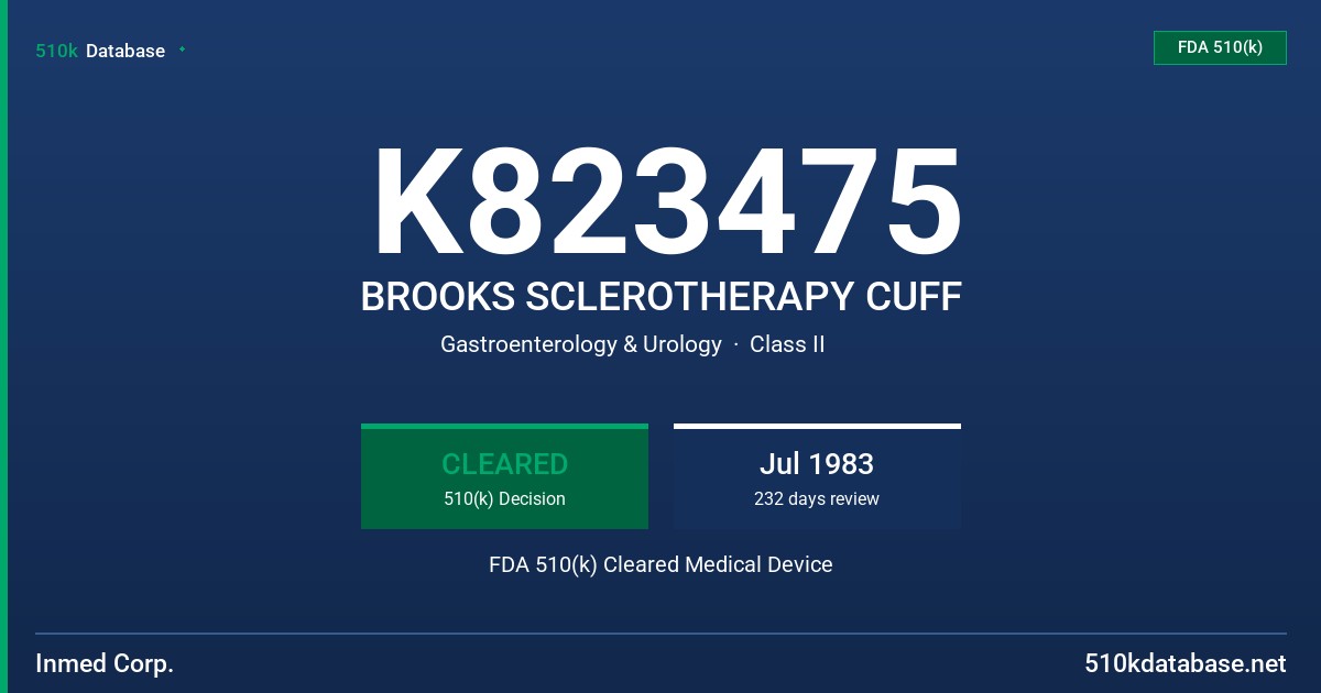 K823475 BROOKS SCLEROTHERAPY CUFF FDA 510(k) Cleared Medical Device
