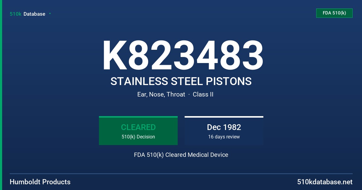 K823483 STAINLESS STEEL PISTONS FDA 510(k) Cleared Medical Device