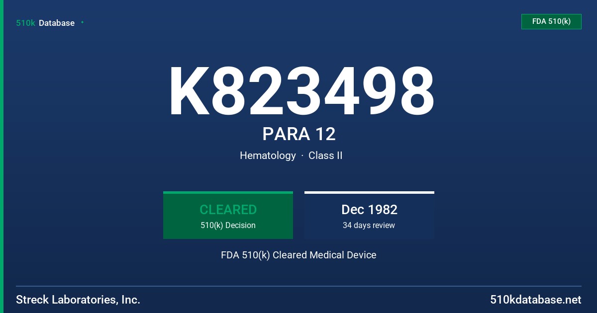 K823498 PARA 12 FDA 510(k) Cleared Medical Device