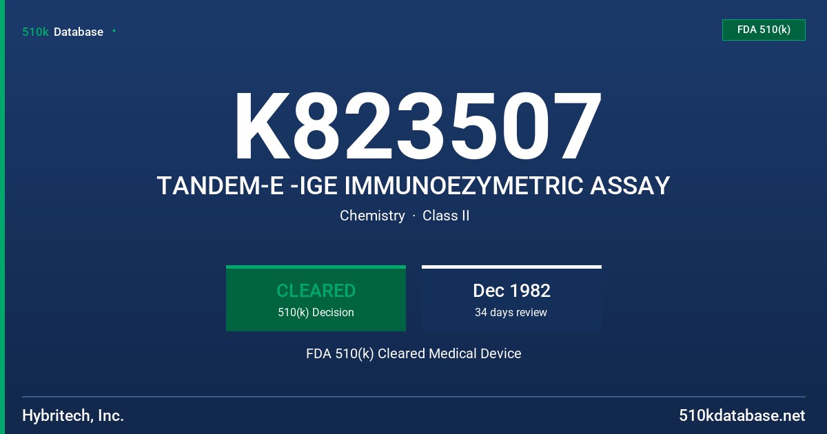 K823507 TANDEM-E -IGE IMMUNOEZYMETRIC ASSAY FDA 510(k) Cleared Medical Device
