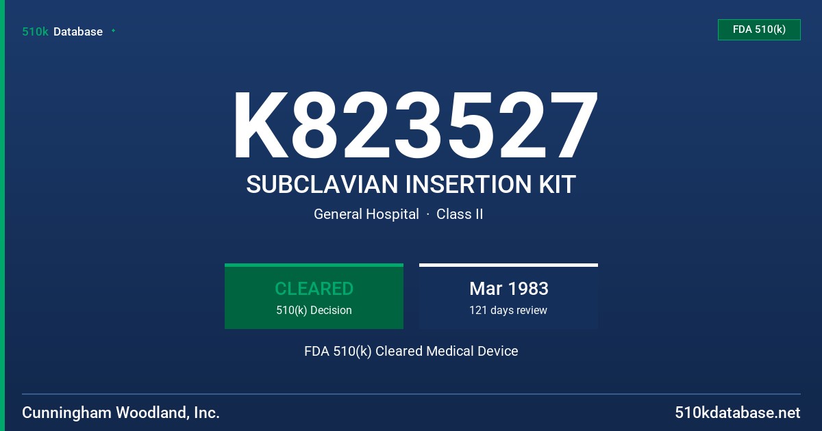 K823527 SUBCLAVIAN INSERTION KIT FDA 510(k) Cleared Medical Device