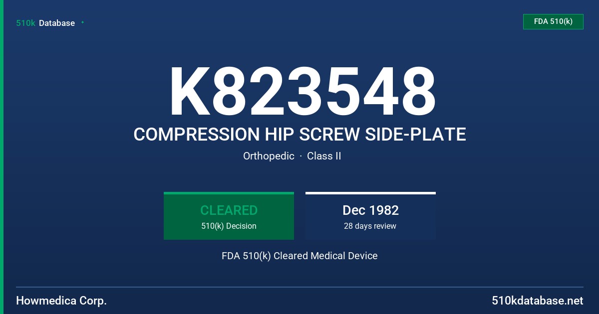 K823548 COMPRESSION HIP SCREW SIDE-PLATE FDA 510(k) Cleared Medical Device