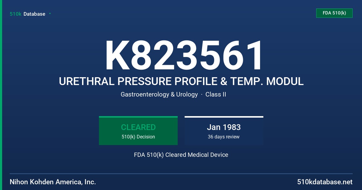 K823561 URETHRAL PRESSURE PROFILE & TEMP. MODUL FDA 510(k) Cleared Medical Device