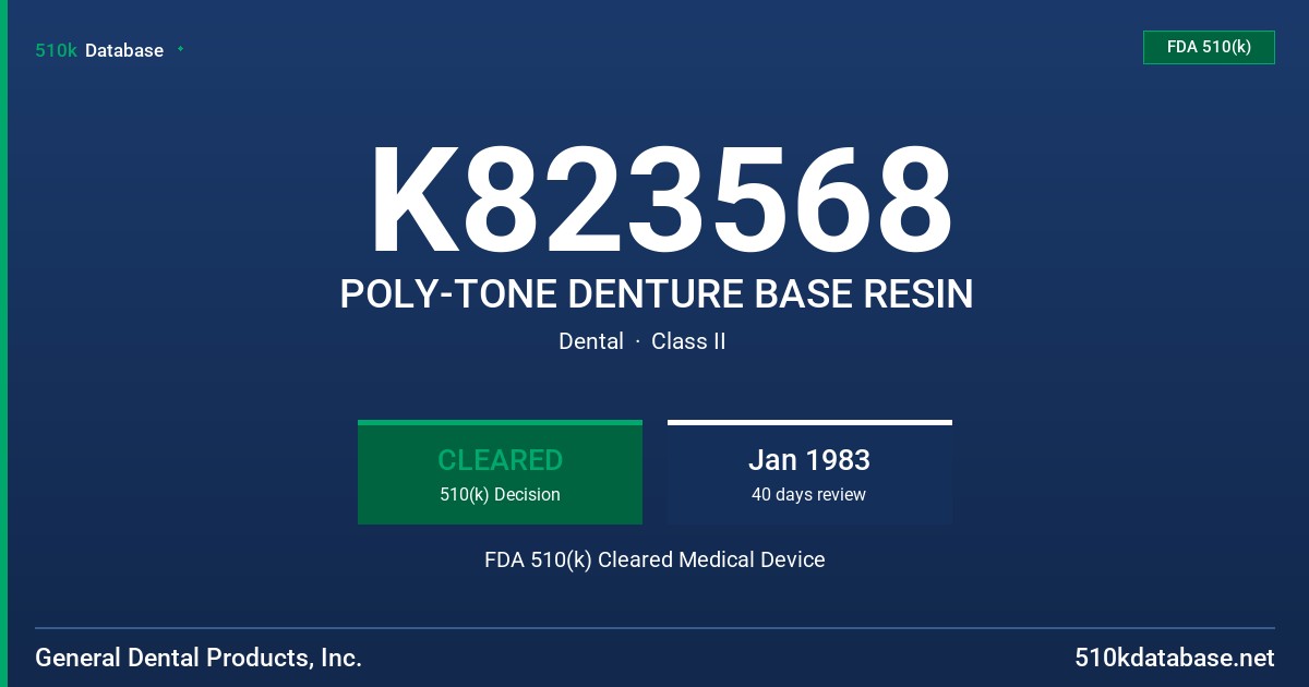 K823568 POLY-TONE DENTURE BASE RESIN FDA 510(k) Cleared Medical Device