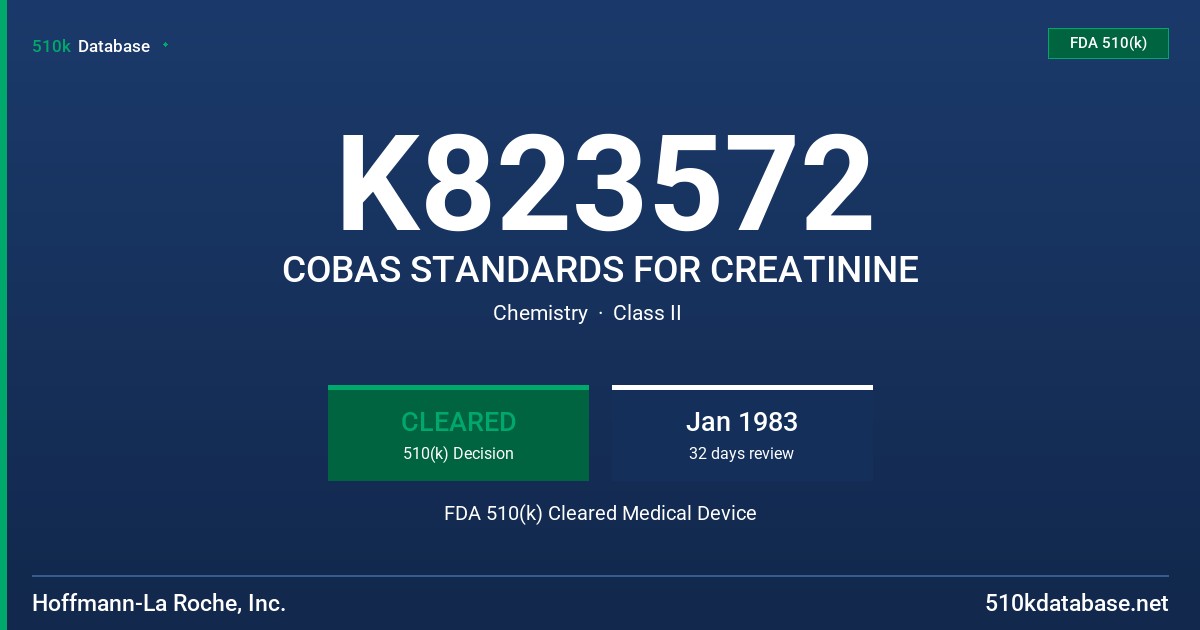 K823572 COBAS STANDARDS FOR CREATININE FDA 510(k) Cleared Medical Device