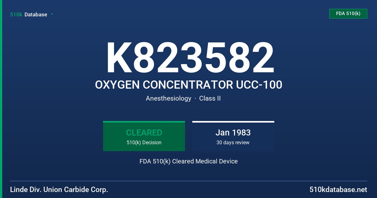 K823582 OXYGEN CONCENTRATOR UCC-100 FDA 510(k) Cleared Medical Device