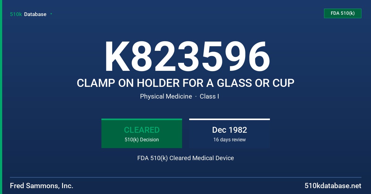 K823596 CLAMP ON HOLDER FOR A GLASS OR CUP FDA 510(k) Cleared Medical Device