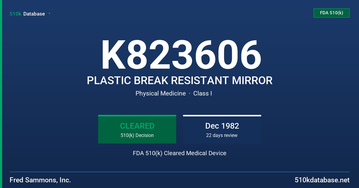 K823606 PLASTIC BREAK RESISTANT MIRROR FDA 510(k) Cleared Medical Device