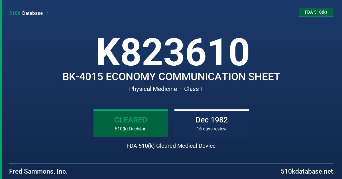 K823610 BK-4015 ECONOMY COMMUNICATION SHEET FDA 510(k) Cleared Medical Device