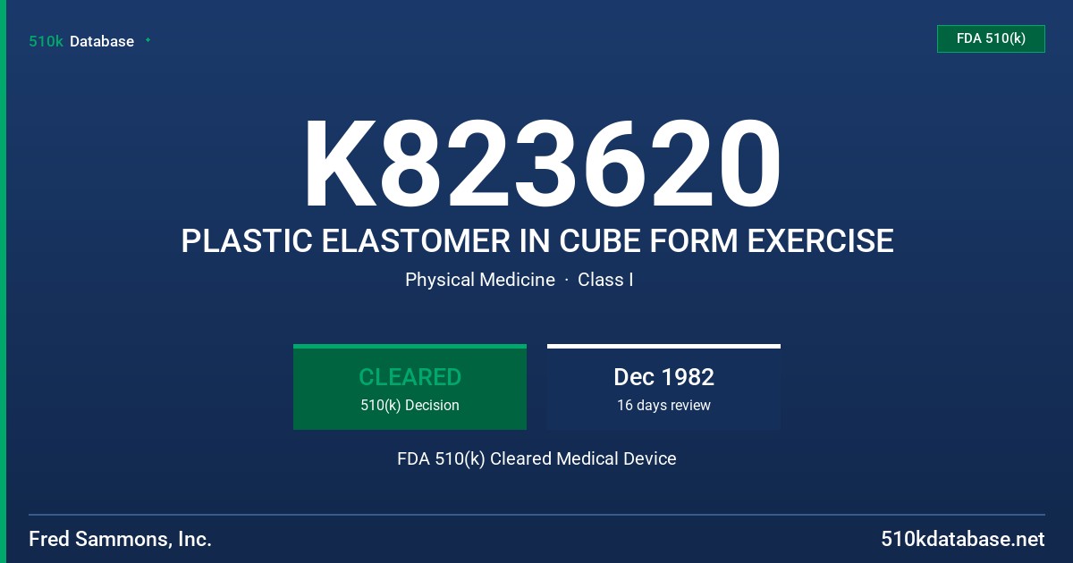 K823620 PLASTIC ELASTOMER IN CUBE FORM EXERCISE FDA 510(k) Cleared Medical Device