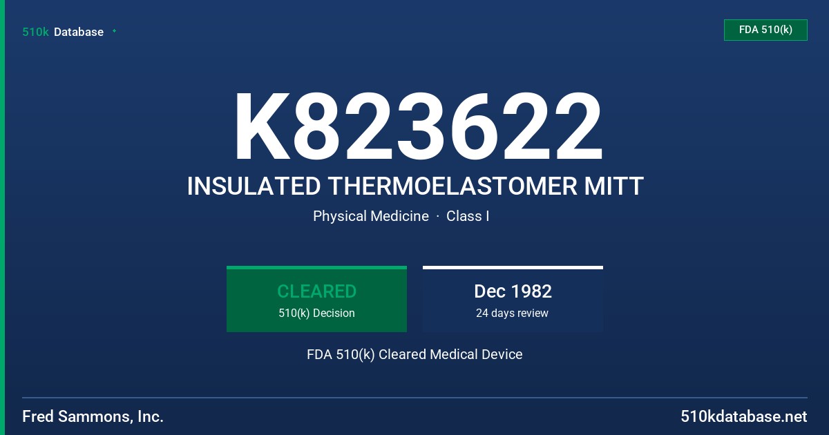 K823622 INSULATED THERMOELASTOMER MITT FDA 510(k) Cleared Medical Device