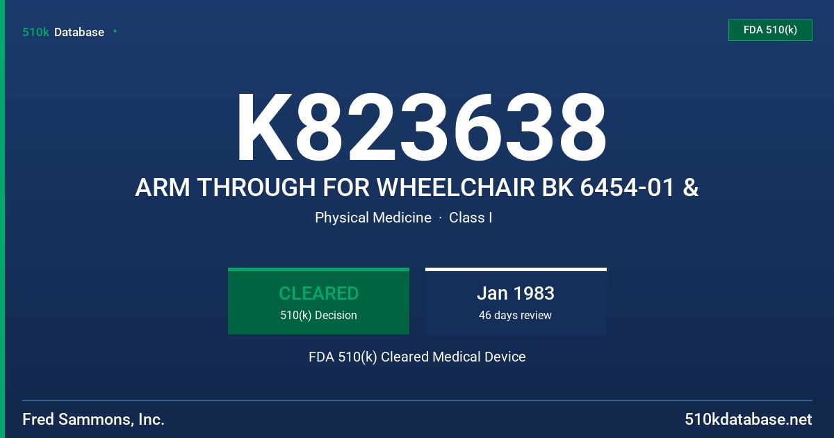 K823638 ARM THROUGH FOR WHEELCHAIR BK 6454-01 & FDA 510(k) Cleared Medical Device