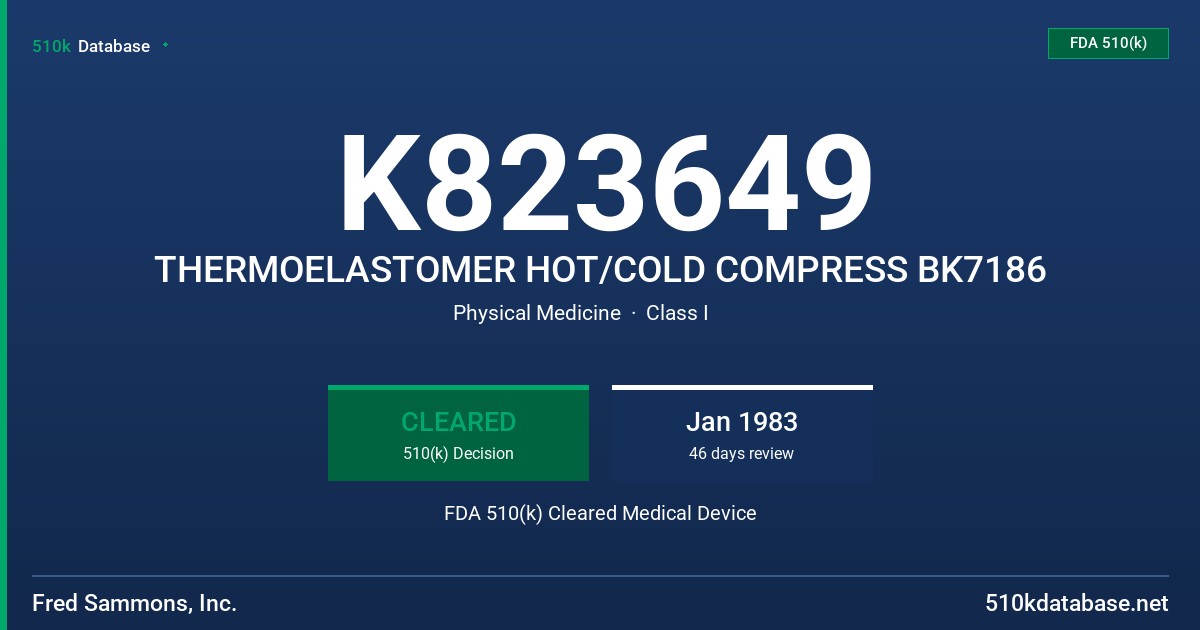 K823649 THERMOELASTOMER HOT/COLD COMPRESS BK7186 FDA 510(k) Cleared Medical Device