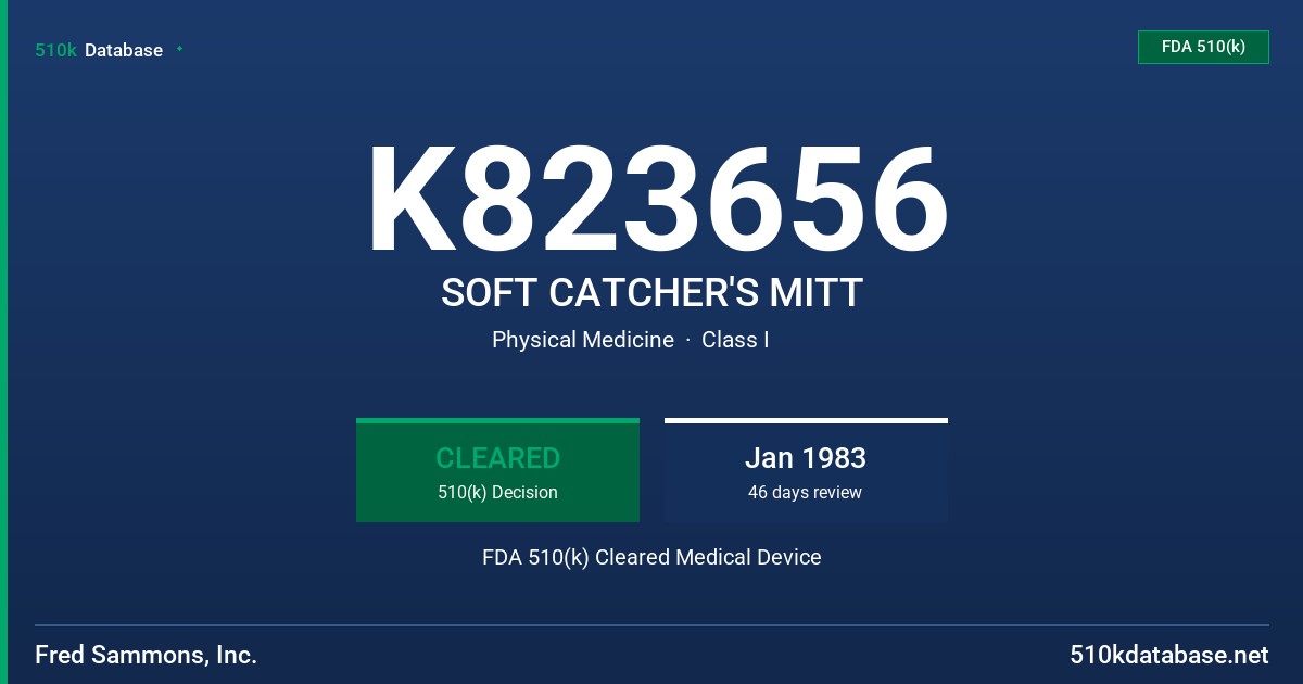 K823656 SOFT CATCHER'S MITT FDA 510(k) Cleared Medical Device