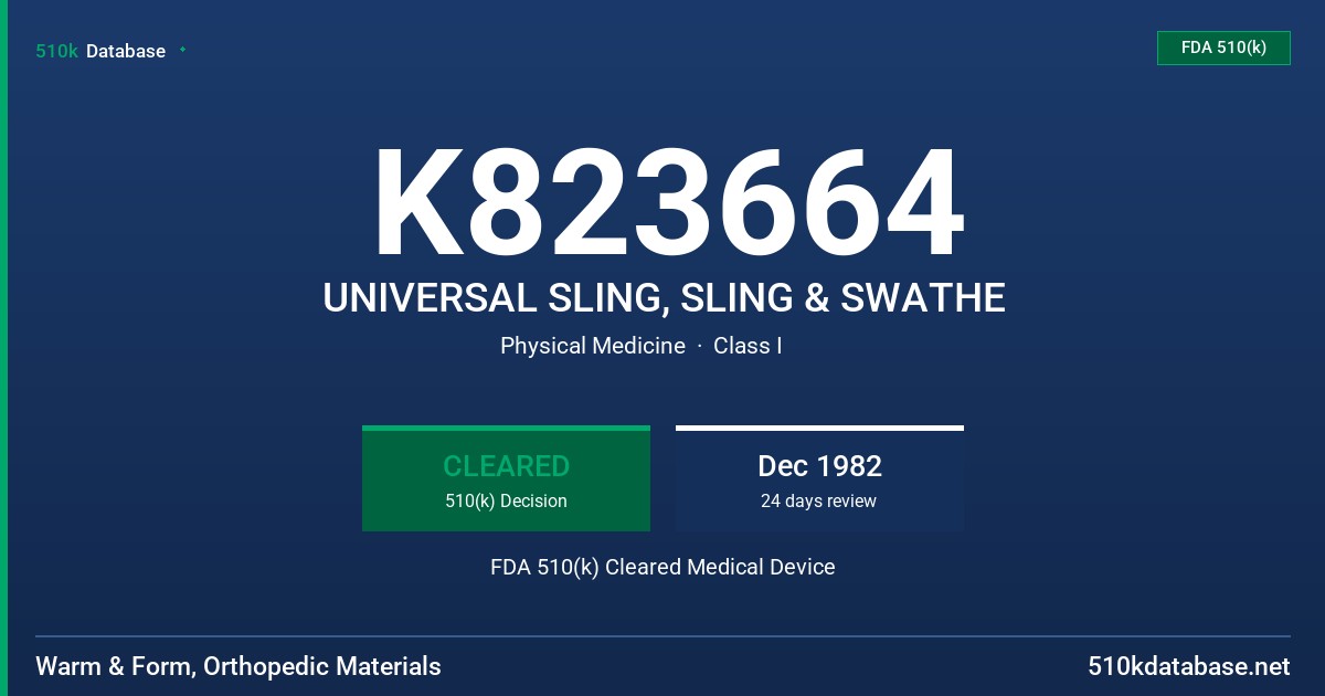 K823664 UNIVERSAL SLING, SLING & SWATHE FDA 510(k) Cleared Medical Device