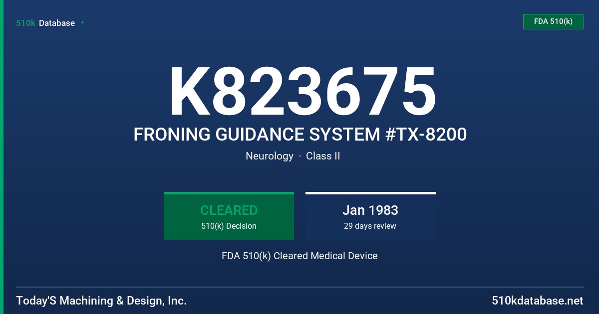 K823675 FRONING GUIDANCE SYSTEM #TX-8200 FDA 510(k) Cleared Medical Device