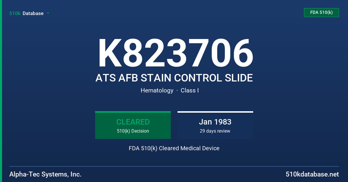 K823706 ATS AFB STAIN CONTROL SLIDE FDA 510(k) Cleared Medical Device