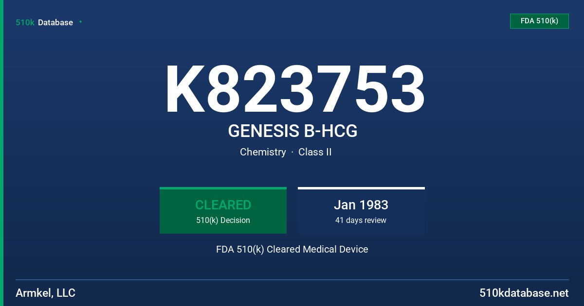 K823753 GENESIS B-HCG FDA 510(k) Cleared Medical Device