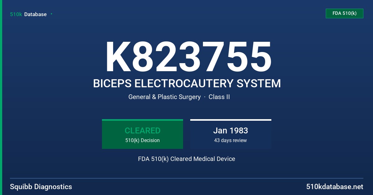 K823755 BICEPS ELECTROCAUTERY SYSTEM FDA 510(k) Cleared Medical Device