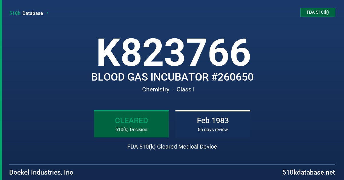 K823766 BLOOD GAS INCUBATOR #260650 FDA 510(k) Cleared Medical Device