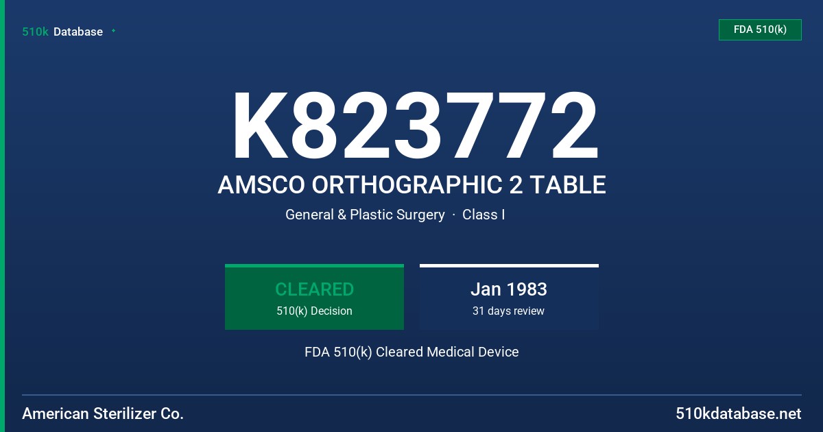 K823772 AMSCO ORTHOGRAPHIC 2 TABLE FDA 510(k) Cleared Medical Device