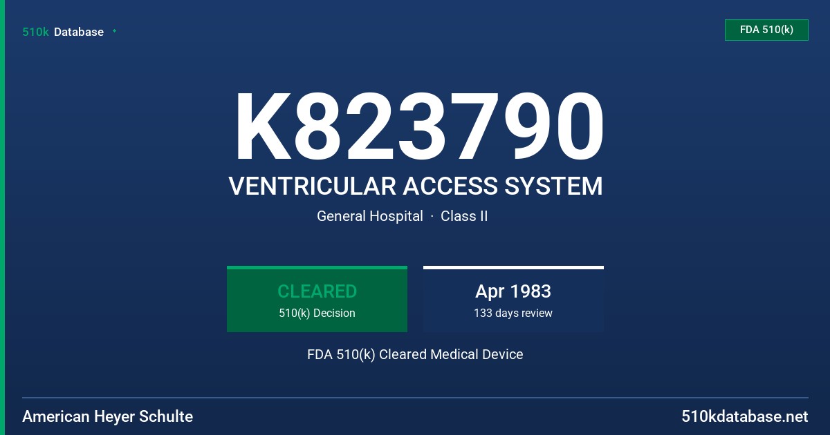 K823790 VENTRICULAR ACCESS SYSTEM FDA 510(k) Cleared Medical Device