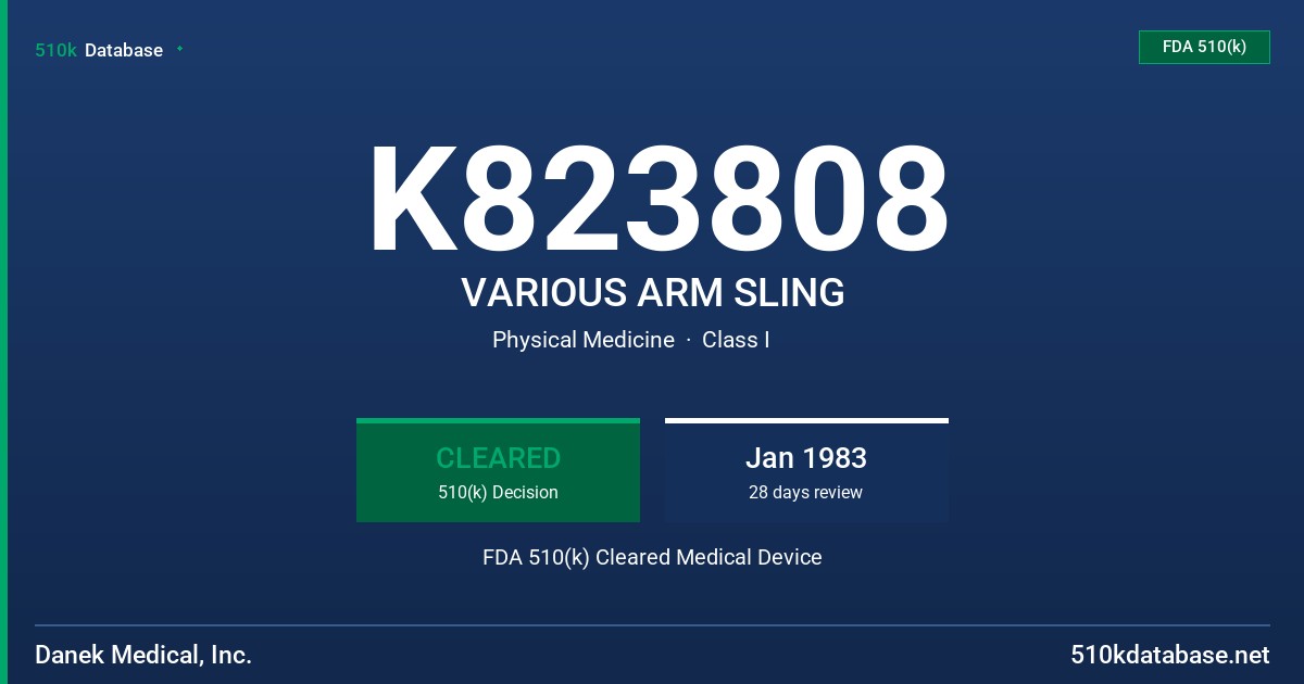 K823808 VARIOUS ARM SLING FDA 510(k) Cleared Medical Device