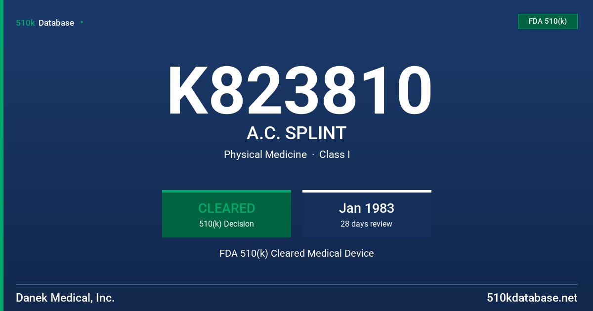 K823810 A.C. SPLINT FDA 510(k) Cleared Medical Device
