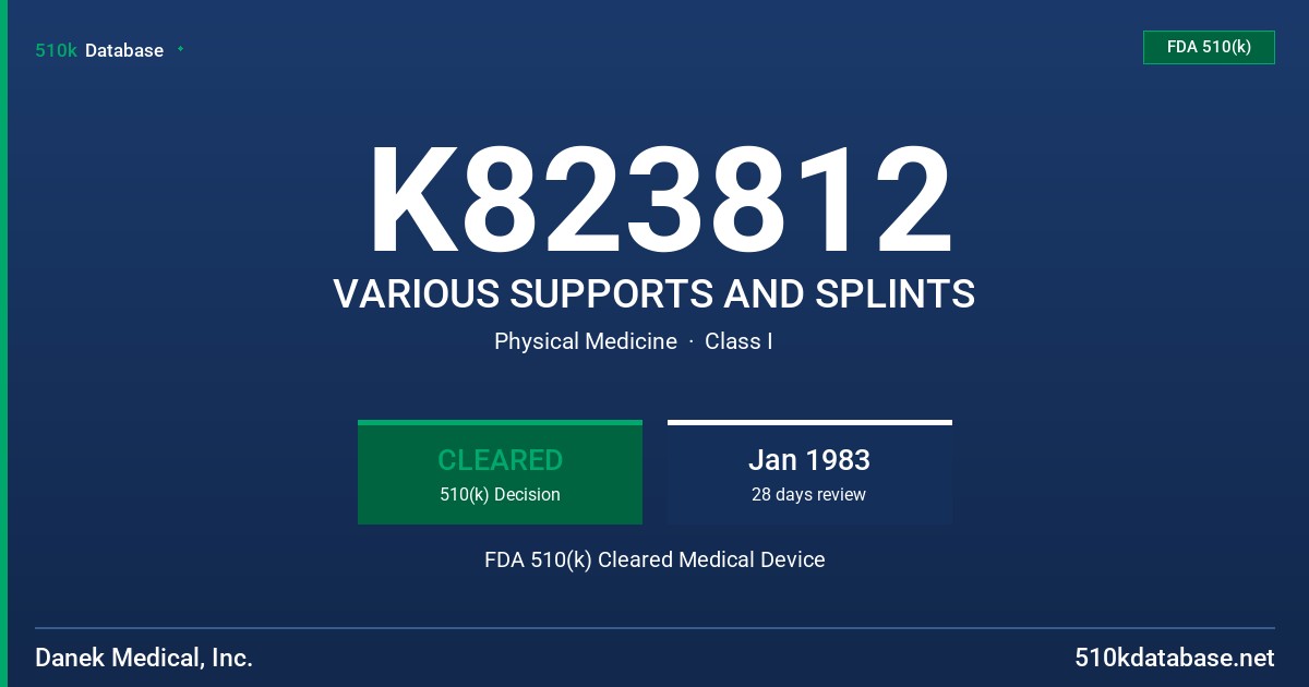 K823812 VARIOUS SUPPORTS AND SPLINTS FDA 510(k) Cleared Medical Device