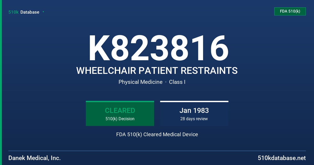 K823816 WHEELCHAIR PATIENT RESTRAINTS FDA 510(k) Cleared Medical Device