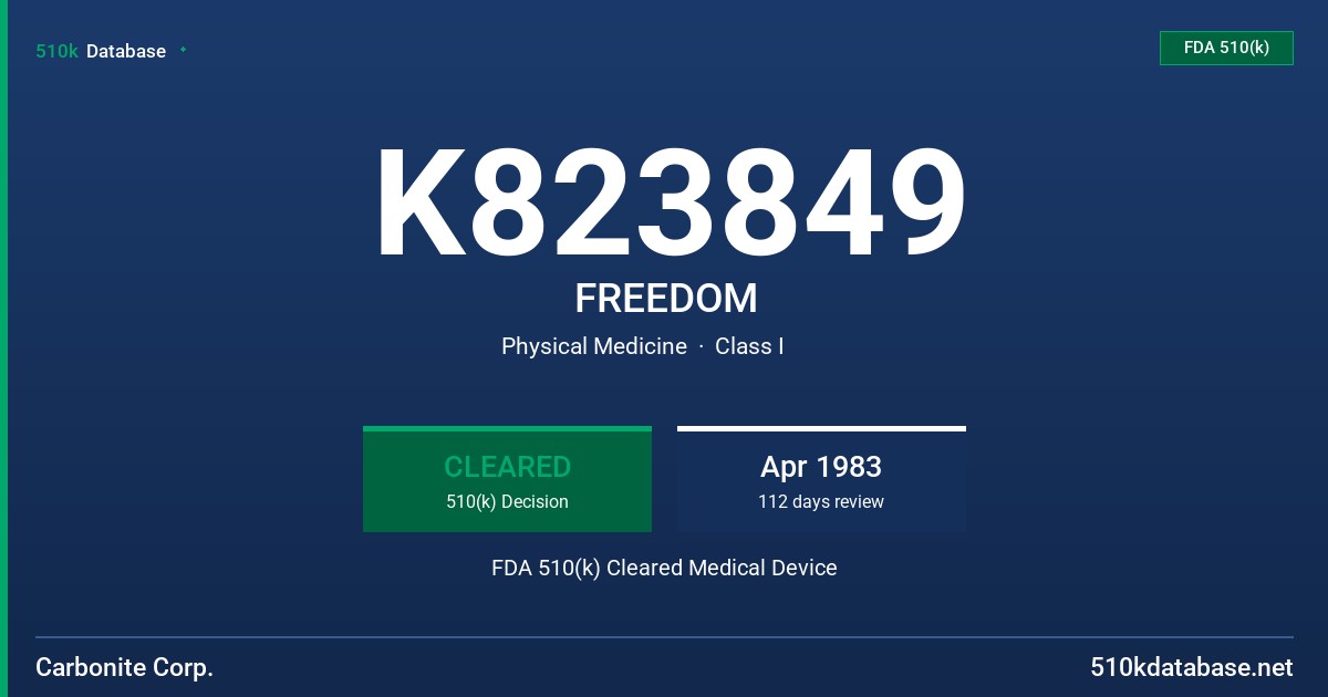 K823849 FREEDOM FDA 510(k) Cleared Medical Device