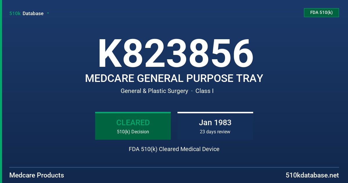 K823856 MEDCARE GENERAL PURPOSE TRAY FDA 510(k) Cleared Medical Device