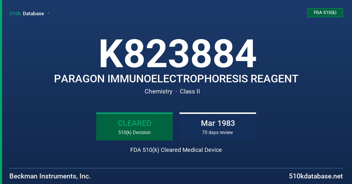 K823884 PARAGON IMMUNOELECTROPHORESIS REAGENT FDA 510(k) Cleared Medical Device
