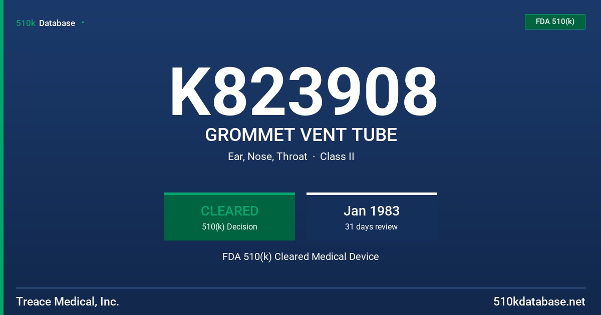 K823908 GROMMET VENT TUBE FDA 510(k) Cleared Medical Device
