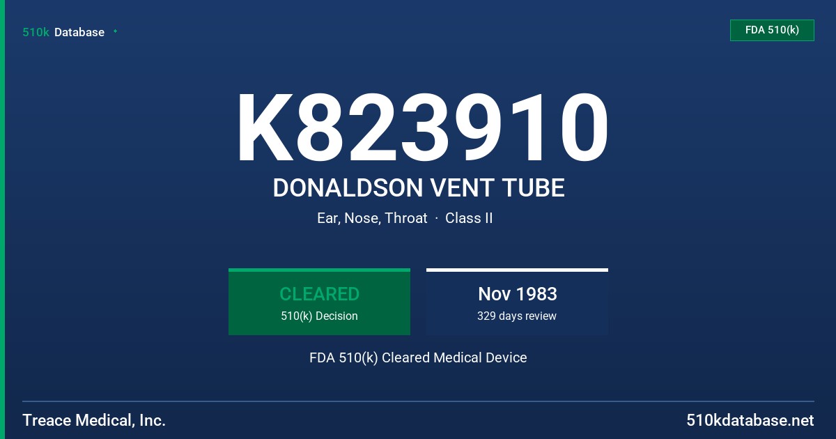 K823910 DONALDSON VENT TUBE FDA 510(k) Cleared Medical Device