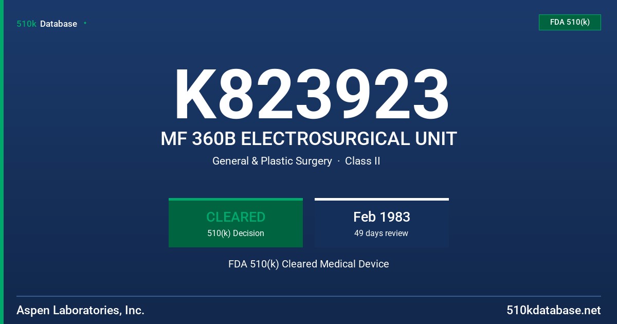 K823923 MF 360B ELECTROSURGICAL UNIT FDA 510(k) Cleared Medical Device
