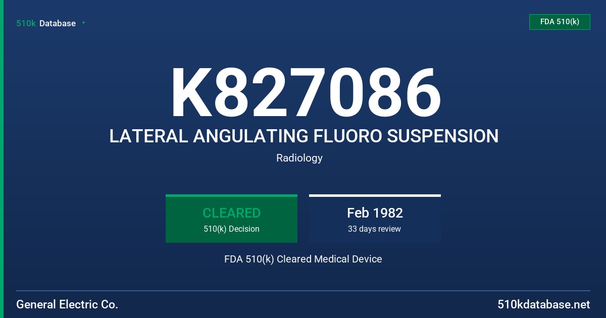 K827086 LATERAL ANGULATING FLUORO SUSPENSION FDA 510(k) Cleared Medical Device