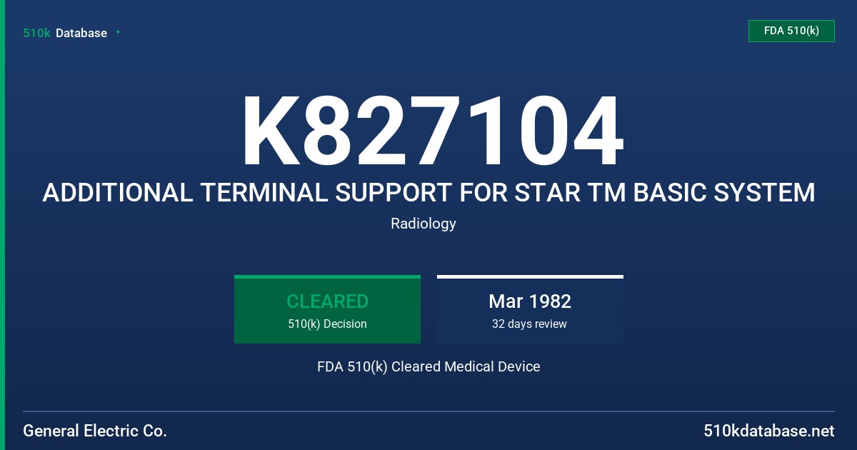 K827104 ADDITIONAL TERMINAL SUPPORT FOR STAR TM BASIC SYSTEM FDA 510(k) Cleared Medical Device
