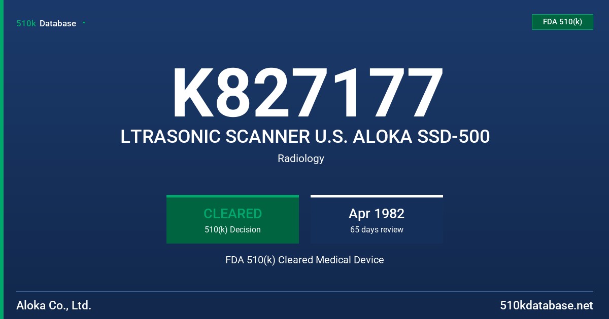 K827177 LTRASONIC SCANNER U.S. ALOKA SSD-500 FDA 510(k) Cleared Medical Device