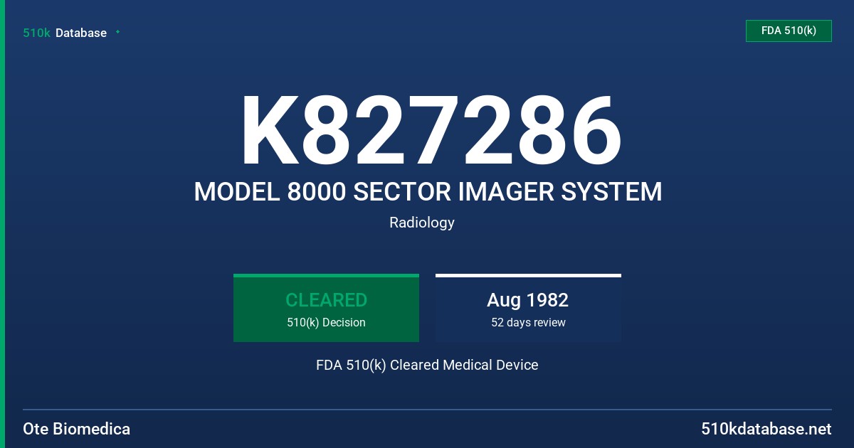 K827286 MODEL 8000 SECTOR IMAGER SYSTEM FDA 510(k) Cleared Medical Device