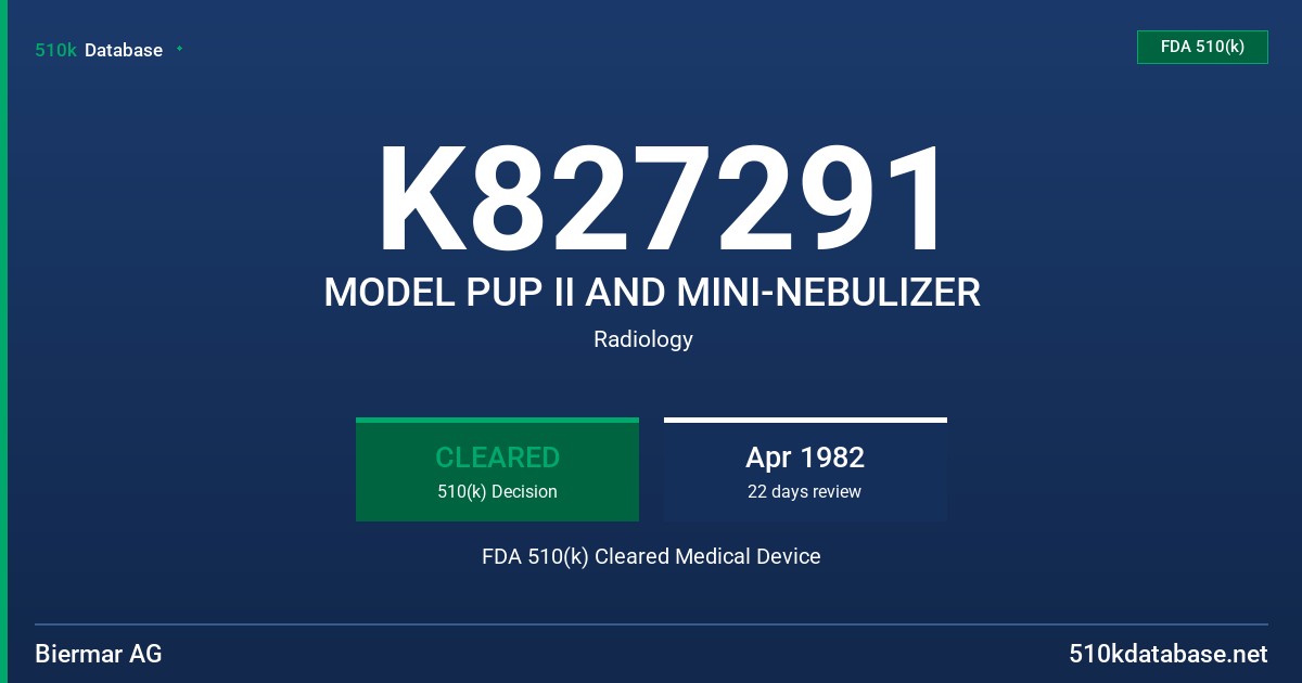 K827291 MODEL PUP II AND MINI-NEBULIZER FDA 510(k) Cleared Medical Device